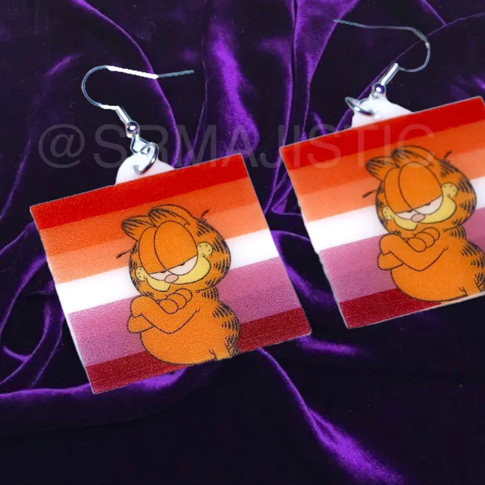 Garfield says Gay Rights cute pride flag detailed Handmade Earrings Sam Makes Things Earrings