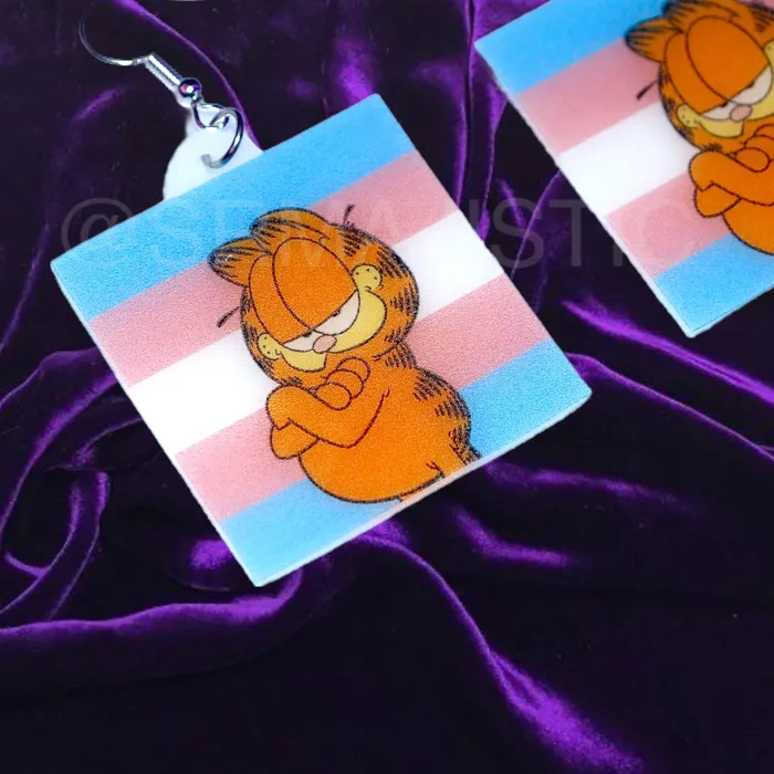 Garfield says Gay Rights cute pride flag detailed Handmade Earrings Sam Makes Things Earrings