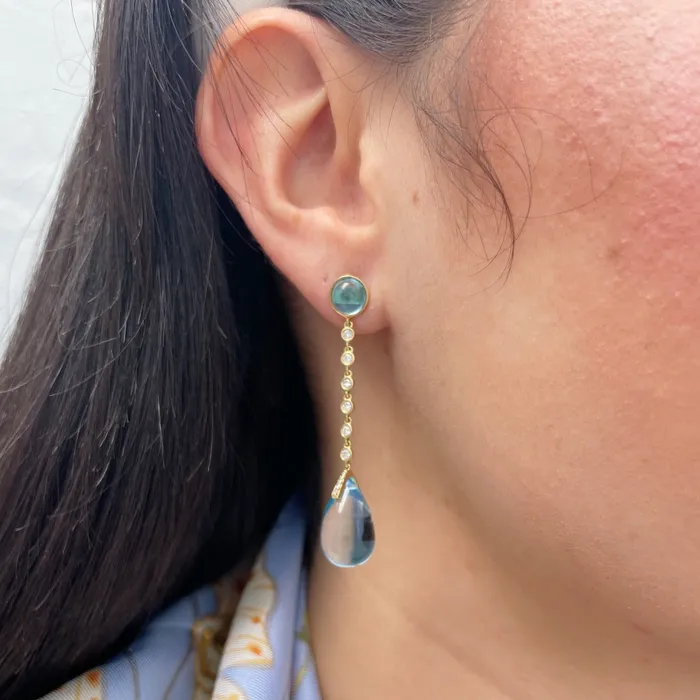 Goshwara Cabochon Blue Topaz Diamond 18K Gold Drop Earrings Goshwara Earrings