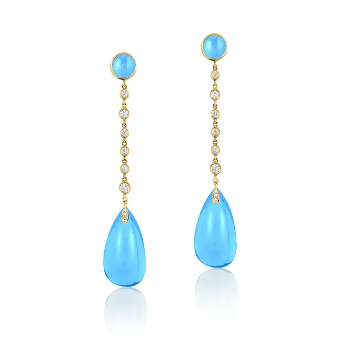 Goshwara Cabochon Blue Topaz Diamond 18K Gold Drop Earrings Goshwara Earrings