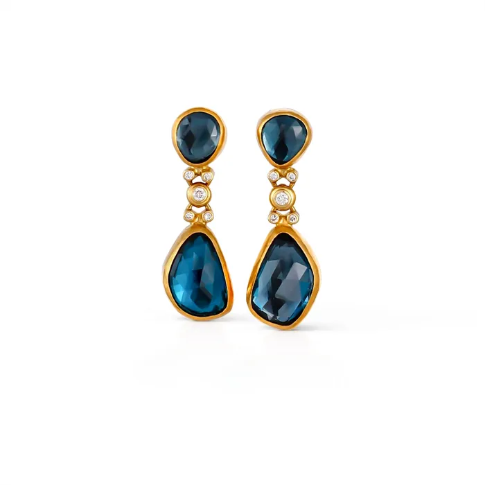 Gurhan Earrings Gurhan One of a Kind 24K Yellow Gold Dangle Earrings with London Blue Topaz and Diamonds