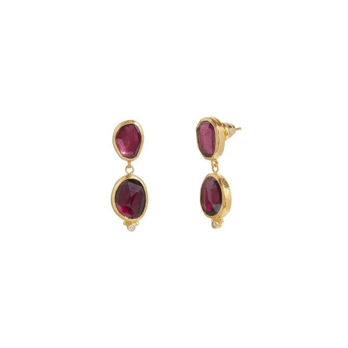Gurhan OneofaKind 24K Yellow Gold Rosecut Rhodolite Garnet and Diamond Drop Earrings Gurhan Earrings Gurhan OneofaKind 24K Yellow Gold Rosecut Rhodolite Garnet and Diamond Drop Earrings Gurhan Earrings