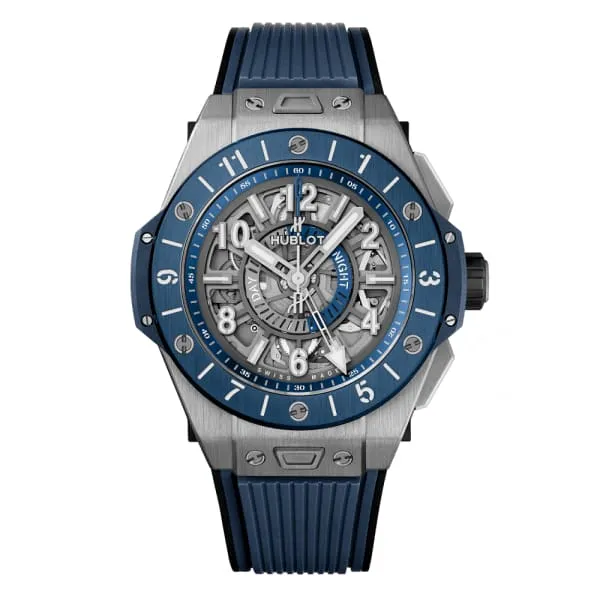Hublot Big Bang Unico Gmt Titanium Blue 45mm Watch Ref 471NL7112RX Skeleton Dial Blue Lined Rubber Strap Hublot Watches Hublot Big Bang Unico Gmt Titanium Blue 45mm Watch Ref 471NL7112RX Skeleton Dial Blue Lined Rubber Strap Hublot Watches