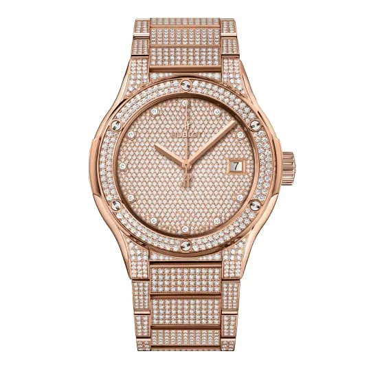Hublot Classic Fusion King Gold Full Pave 45mm Watch Ref 510OX9000OX3704 Pave Diamond Dial Diamond Bezel 18K Rose Gold Diamond Bracelet Hublot Bracelets Hublot Classic Fusion King Gold Full Pave 45mm Watch Ref 510OX9000OX3704 Pave Diamond Dial Diamond Bezel 18K Rose Gold Diamond Bracelet Hublot Bracelets