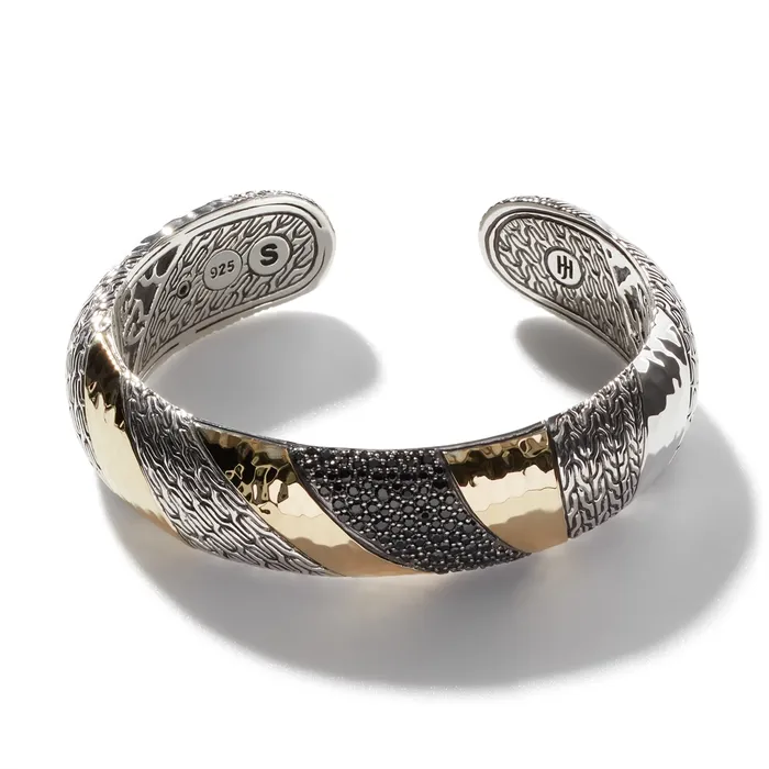 John Hardy Bracelets John Hardy Classic Chain Silver 18K Gold Hammered Cuff Bracelet wtreated Black Sapphire Black Spinel John Hardy Bracelets John Hardy Classic Chain Silver 18K Gold Hammered Cuff Bracelet wtreated Black Sapphire Black Spinel