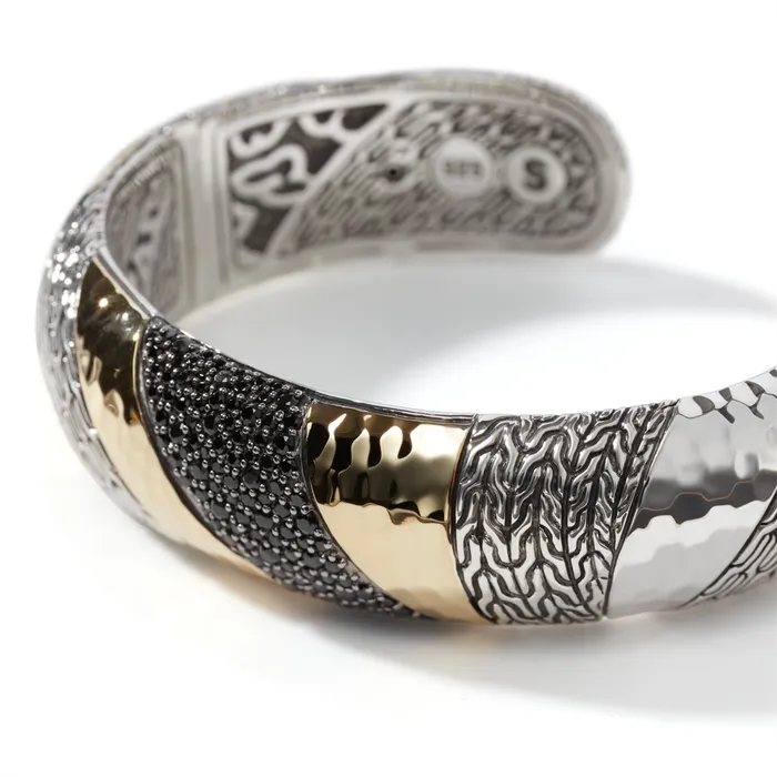 John Hardy Bracelets John Hardy Classic Chain Silver 18K Gold Hammered Cuff Bracelet wtreated Black Sapphire Black Spinel John Hardy Bracelets John Hardy Classic Chain Silver 18K Gold Hammered Cuff Bracelet wtreated Black Sapphire Black Spinel