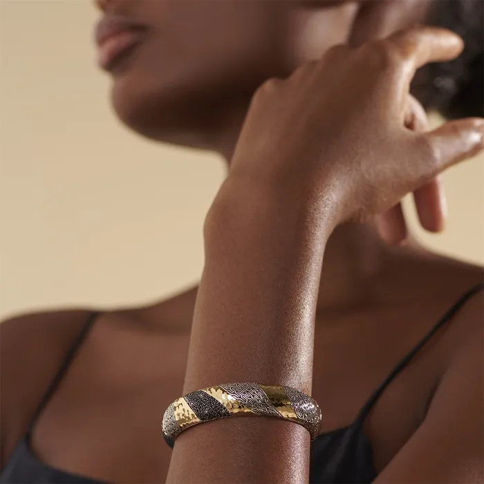 John Hardy Bracelets John Hardy Classic Chain Silver 18K Gold Hammered Cuff Bracelet wtreated Black Sapphire Black Spinel John Hardy Bracelets John Hardy Classic Chain Silver 18K Gold Hammered Cuff Bracelet wtreated Black Sapphire Black Spinel