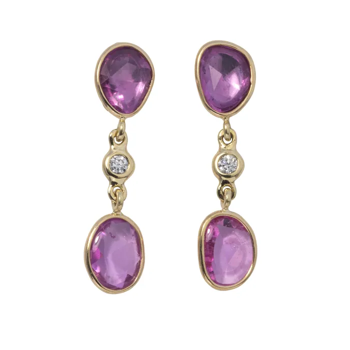Mazza Earrings Mazza Pink Sapphire Diamond 18K Gold Drop Earrings