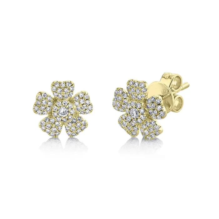 Meierotto Jewelers 14K Yellow Gold Pave Diamond Flower Stud Earrings Earrings Meierotto Jewelers 14K Yellow Gold Pave Diamond Flower Stud Earrings Earrings