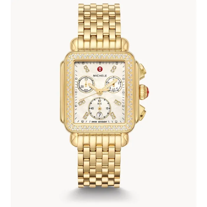 Michele Deco 18K Yellow GoldPlated Stainless Steel MOP Diamonds 33mm Quartz Michele Bracelets Michele Deco 18K Yellow GoldPlated Stainless Steel MOP Diamonds 33mm Quartz Michele Bracelets