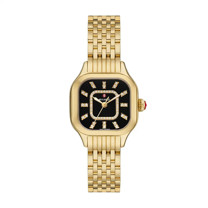 Michele Meggie 18K Gold Plated Diamond Watch Black Dial Michele PreStyled Sets Michele Meggie 18K Gold Plated Diamond Watch Black Dial Michele PreStyled Sets