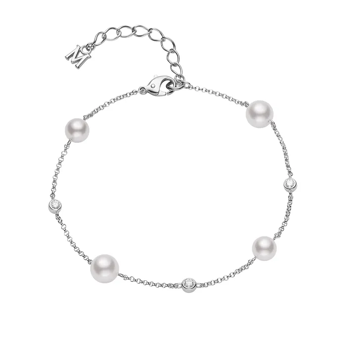 Mikimoto 18K White Gold Station Akoya Pearl Diamond Bracelet Mikimoto Bracelets Mikimoto 18K White Gold Station Akoya Pearl Diamond Bracelet Mikimoto Bracelets