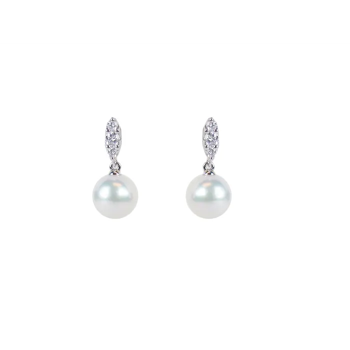 Mikimoto Earrings Mikimoto 18K White Gold Cultured Akoya Pearl Diamond Earrings