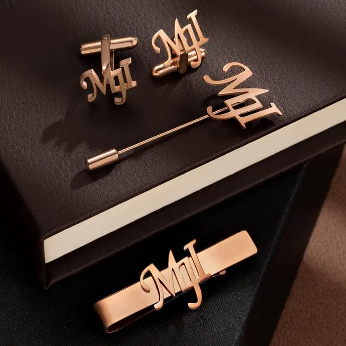 Necklaces Bespoke Initial Name Lapel Pin Exclusive Wedding Gift for Best Man Father Personalized Mens Accessory Belbren