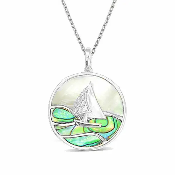Necklaces Frederic Sage Frederic Sage 14K White Gold Abalone MOP and Diamond Sailboat Waves Pendant Necklace Necklaces Frederic Sage Frederic Sage 14K White Gold Abalone MOP and Diamond Sailboat Waves Pendant Necklace