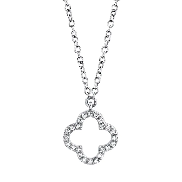 Necklaces Meierotto Jewelers 14K White Gold Diamond Clover Necklace