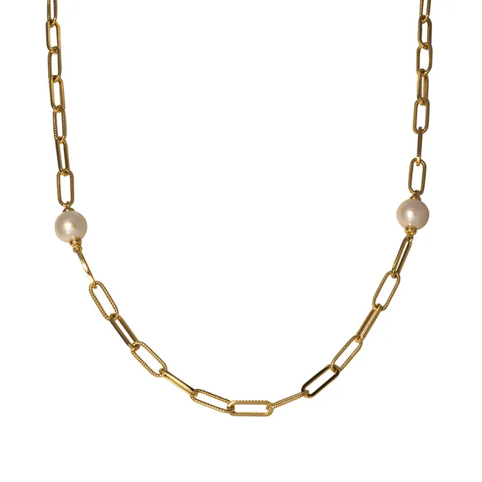 Necklaces Pearl Station 14K Yellow Gold Paperclip Link Necklace Croghans Necklaces Pearl Station 14K Yellow Gold Paperclip Link Necklace Croghans