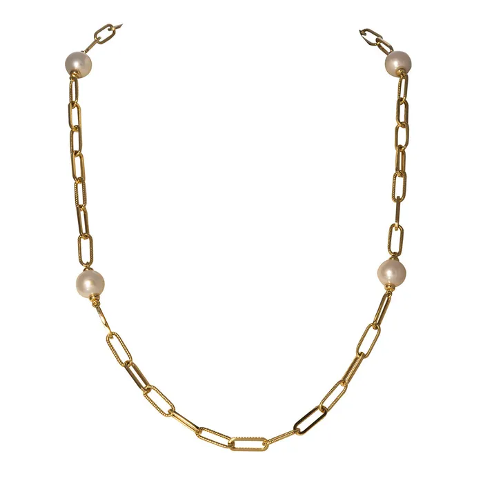 Necklaces Pearl Station 14K Yellow Gold Paperclip Link Necklace Croghans