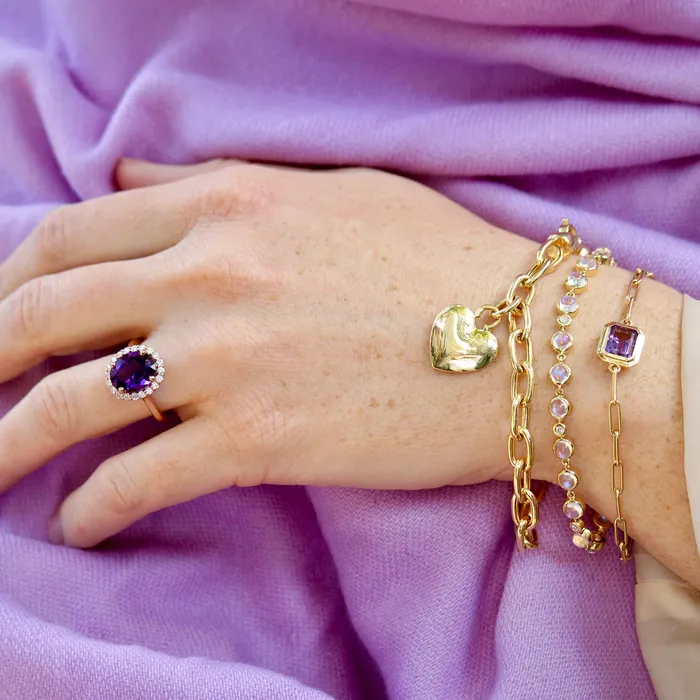Oval Amethyst Diamond Halo 14K Rose Gold Ring Croghans Rings