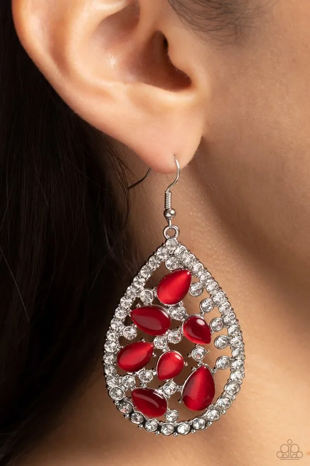 Paparazzi Earring Cats Eye Class Red Paparazzi Jewelry Earrings