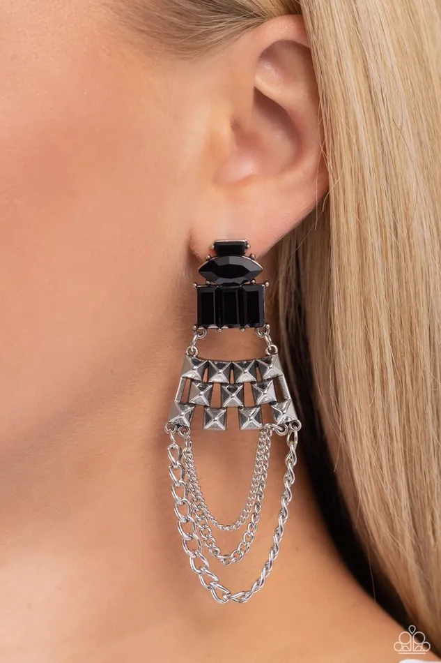 Paparazzi Earring Dangling Art Deco Black Paparazzi Jewelry Earrings