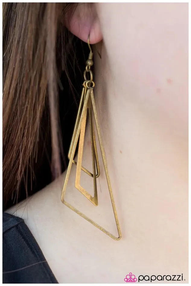 Paparazzi Earring Triangle Trifecta Brass Paparazzi Jewelry Earrings