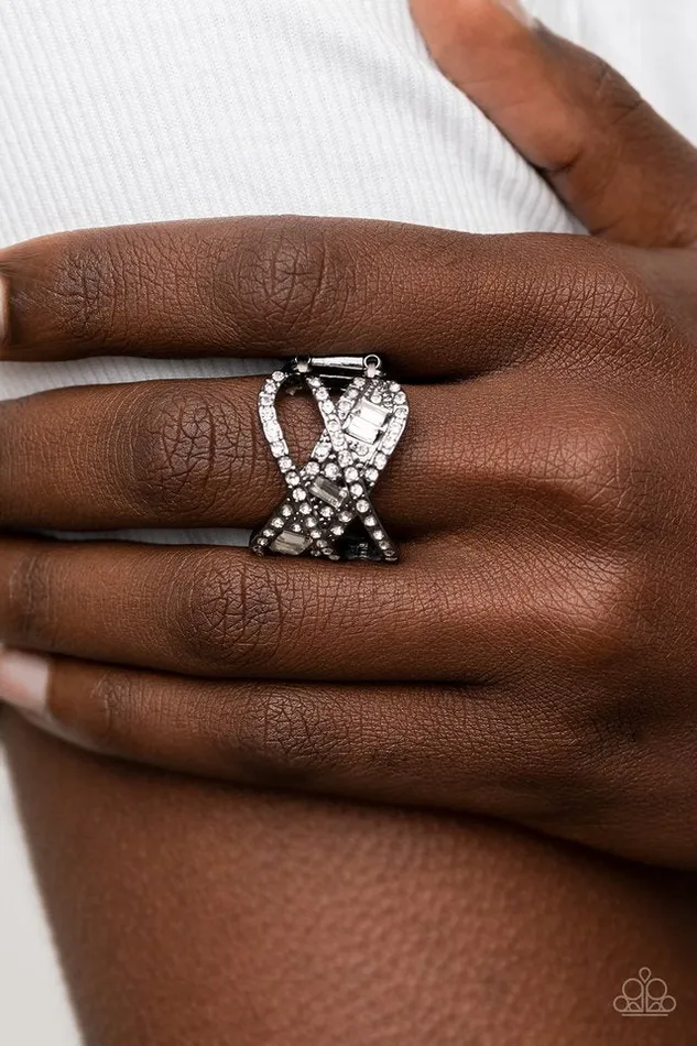 Paparazzi Ring Triple Threat Twinkle Black Paparazzi Jewelry Rings