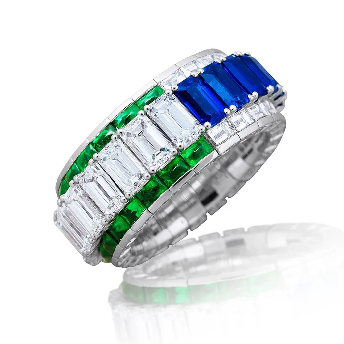 Picchiotti Rings Picchiotti Diamond Sapphire Emerald 18K Gold Xpandable Ring Picchiotti Rings Picchiotti Diamond Sapphire Emerald 18K Gold Xpandable Ring