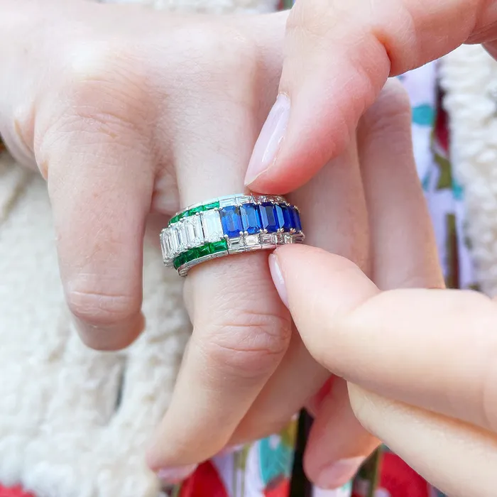 Picchiotti Rings Picchiotti Diamond Sapphire Emerald 18K Gold Xpandable Ring