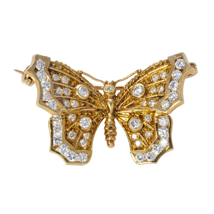 PreStyled Sets Vintage Diamond 18K Yellow Gold Butterfly Pin Croghans
