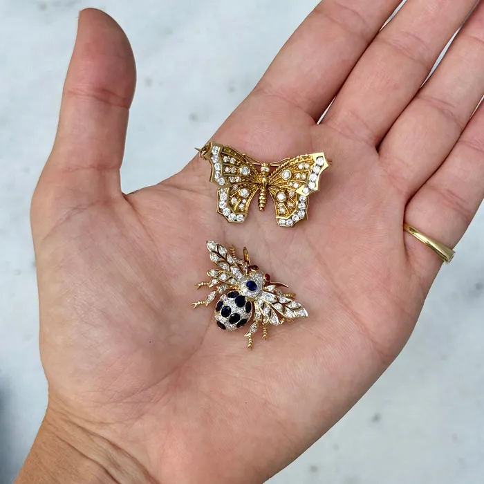 PreStyled Sets Vintage Diamond 18K Yellow Gold Butterfly Pin Croghans