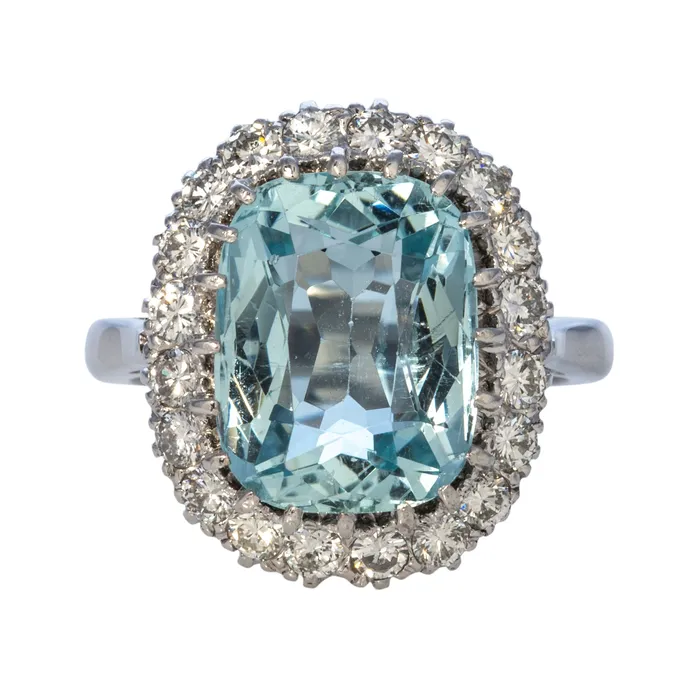 Rings Croghans Vintage 675ctw Aquamarine 1ctw Diamond Cluster 18K Gold Ring Rings Croghans Vintage 675ctw Aquamarine 1ctw Diamond Cluster 18K Gold Ring