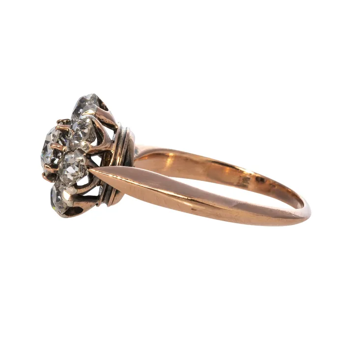 Rings Croghans Vintage Old Mine Cut Diamond Flower Cluster Engagement Ring
