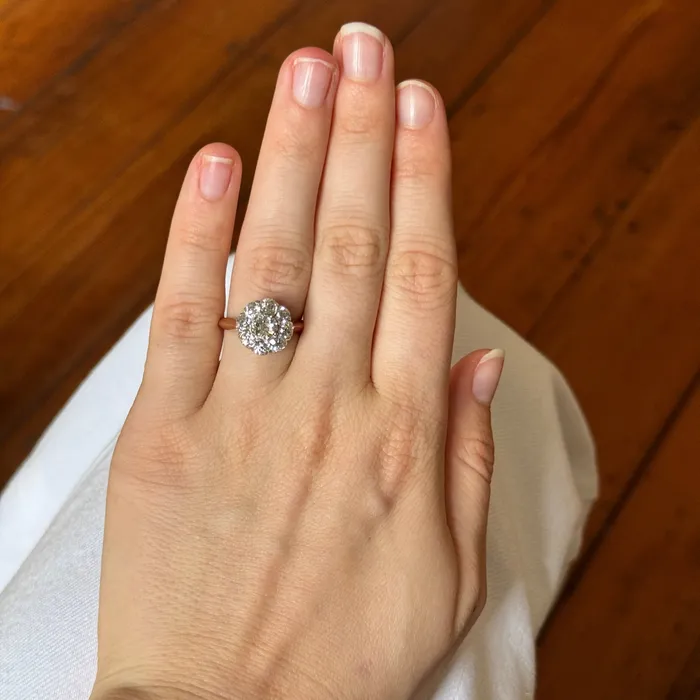 Rings Croghans Vintage Old Mine Cut Diamond Flower Cluster Engagement Ring