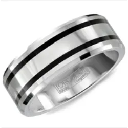 Rings CrownRing 8mm Tungsten Band with Black Enamel Inlay