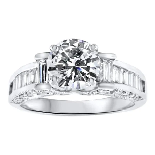 Rings Diamond Source NYC Diamond Engagement Ring Set in 14K White Gold 300ct tw Round Brilliant Baguette Natural Diamonds