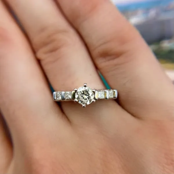 Rings Diamond Source NYC Engagement Ring with Center Round and Princess cut Diamond RN4900 Rings Diamond Source NYC Engagement Ring with Center Round and Princess cut Diamond RN4900