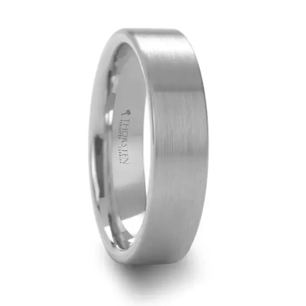 Rings Mens Bands Flat Brushed White Tungsten 8mm Band