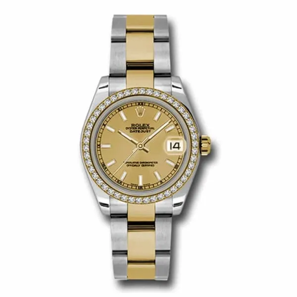 Rolex Bracelets Rolex Datejust 31mm Ref 178383 chio Champagne Stick Dial Diamond Bezel Two Tone Stainless Steel 18K Yellow Gold Oyster Bracelet Womens Watch Rolex Bracelets Rolex Datejust 31mm Ref 178383 chio Champagne Stick Dial Diamond Bezel Two Tone Stainless Steel 18K Yellow Gold Oyster Bracelet Womens Watch