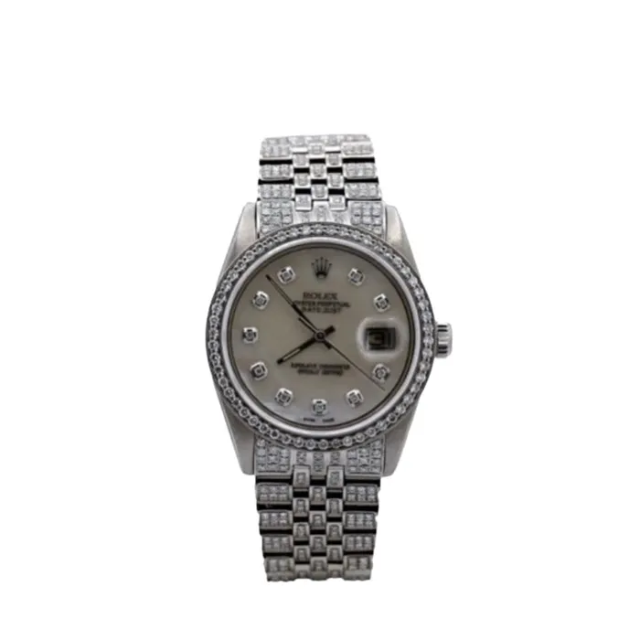 Rolex Bracelets Rolex Datejust 36mm Custom Iced Out Ref 1601 White Mother of Pearl Dial Stainless Steel Jubilee Bracelet Watch Rolex Bracelets Rolex Datejust 36mm Custom Iced Out Ref 1601 White Mother of Pearl Dial Stainless Steel Jubilee Bracelet Watch