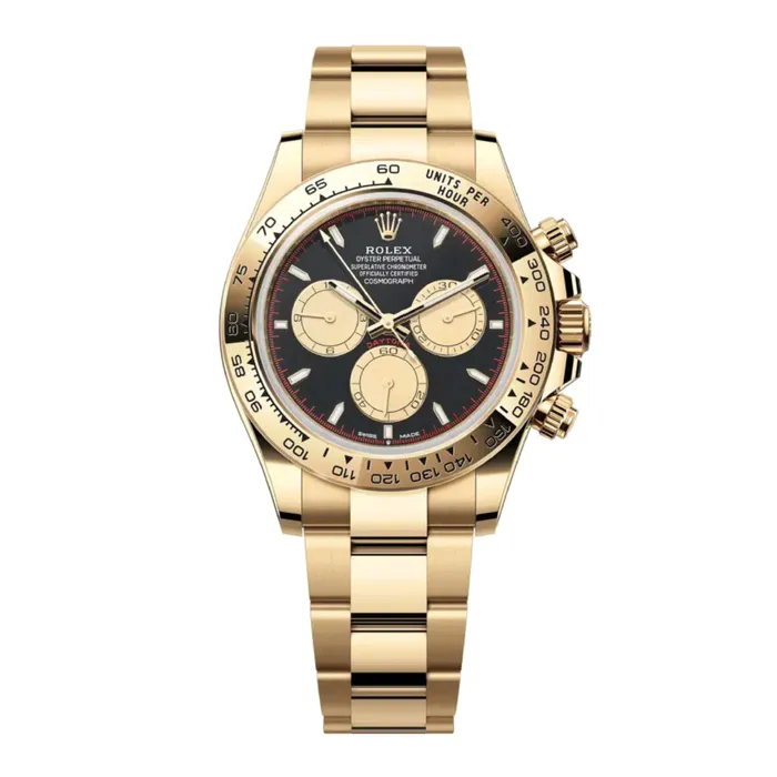 Rolex Cosmograph Daytona 40mm Ref 126508 Black Champagne Index Dial 18K Yellow Gold Oyster Bracelet Mens Watch Rolex Bracelets