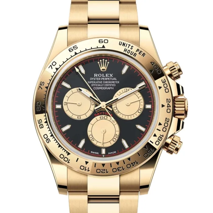 Rolex Cosmograph Daytona 40mm Ref 126508 Black Champagne Index Dial 18K Yellow Gold Oyster Bracelet Mens Watch Rolex Bracelets