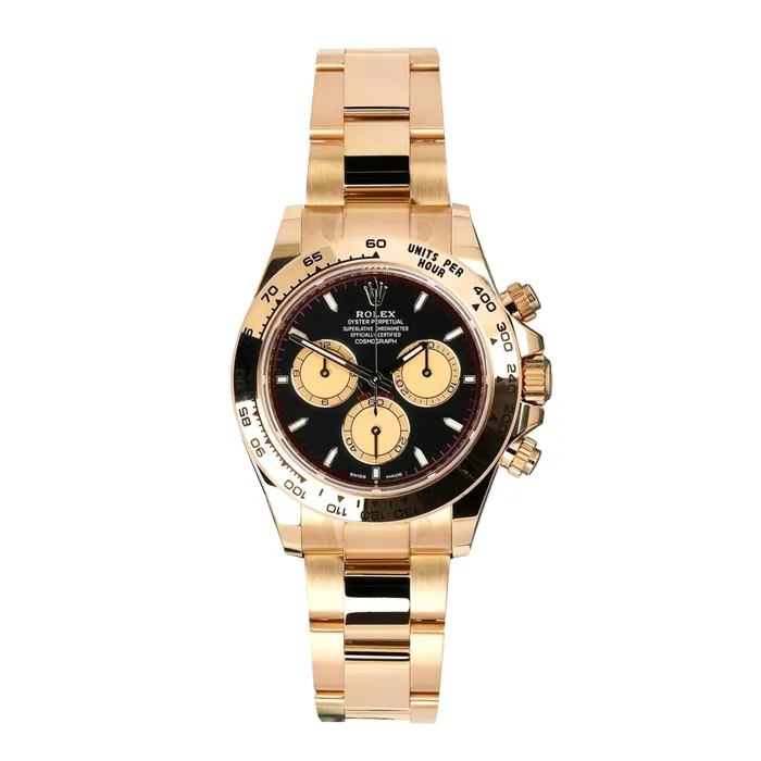 Rolex Cosmograph Daytona 40mm Ref 126508 Black Champagne Index Dial 18K Yellow Gold Oyster Bracelet Mens Watch Rolex Bracelets