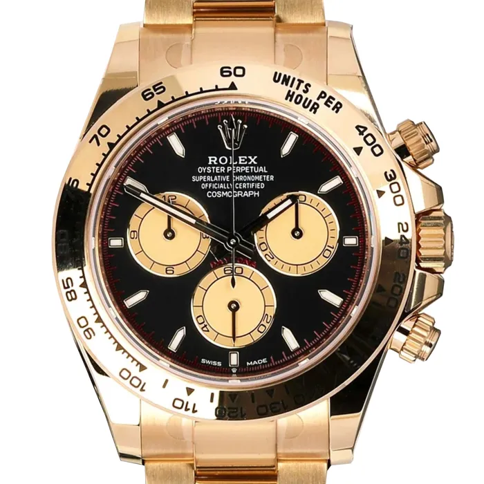 Rolex Cosmograph Daytona 40mm Ref 126508 Black Champagne Index Dial 18K Yellow Gold Oyster Bracelet Mens Watch Rolex Bracelets
