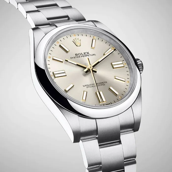 Rolex Oyster Perpetual 41mm Ref 1243000001 Silver Stick Dial Stainless Steel Oyster Bracelet Mens Watch Rolex Bracelets