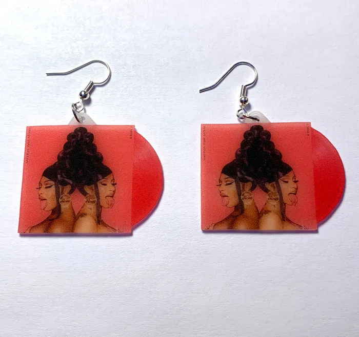 Sam Makes Things Earrings Cardi B and Megan Thee Stallion WAP Vinyl Single Handmade Earrings Sam Makes Things Earrings Cardi B and Megan Thee Stallion WAP Vinyl Single Handmade Earrings