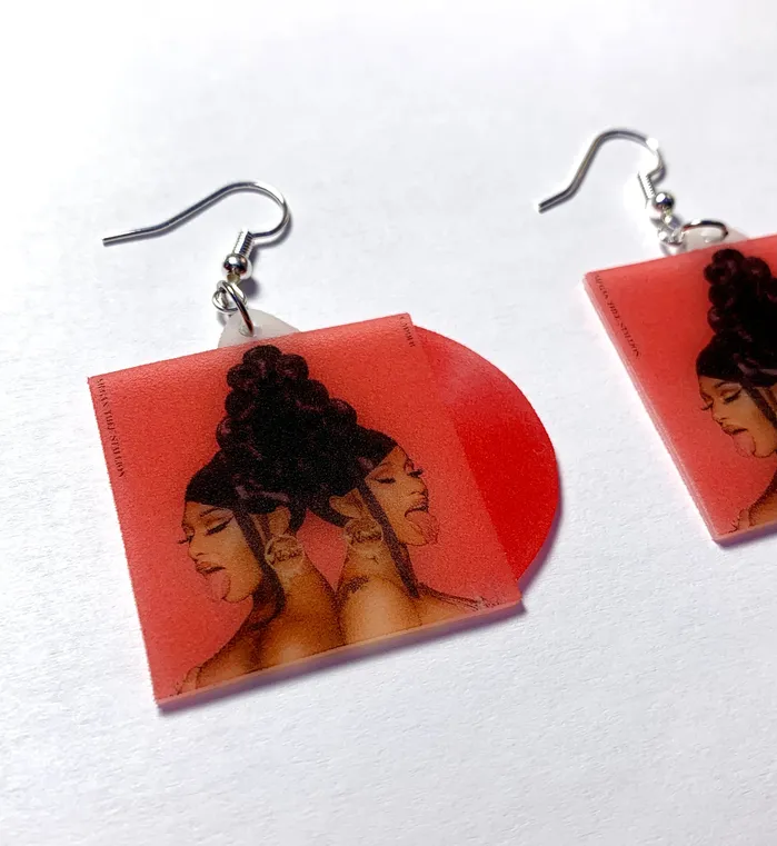 Sam Makes Things Earrings Cardi B and Megan Thee Stallion WAP Vinyl Single Handmade Earrings