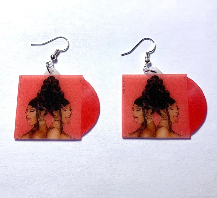 Sam Makes Things Earrings Cardi B and Megan Thee Stallion WAP Vinyl Single Handmade Earrings
