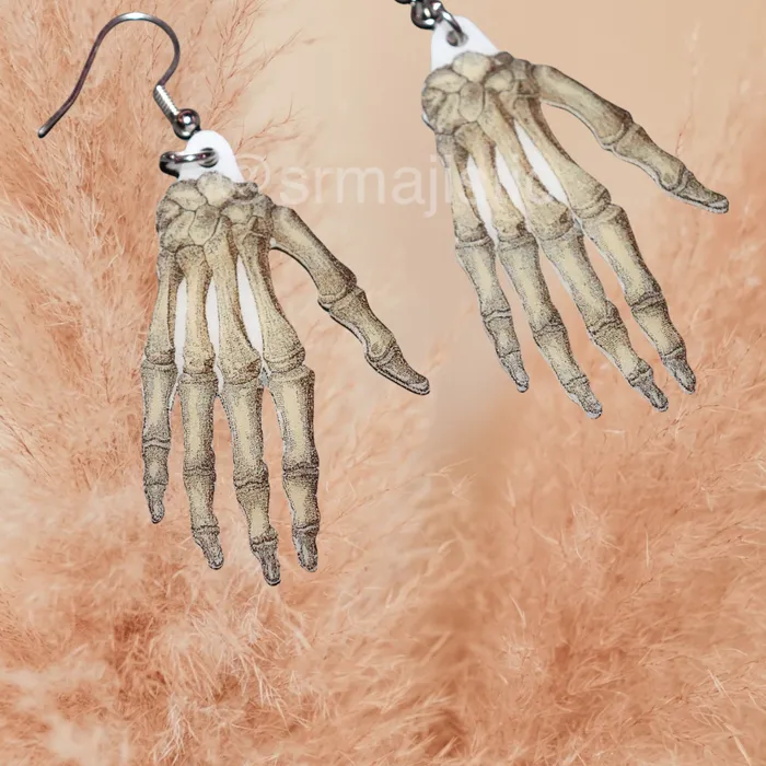 Sam Makes Things Earrings Spooky Skeleton Hand 2D Handmade Earrings