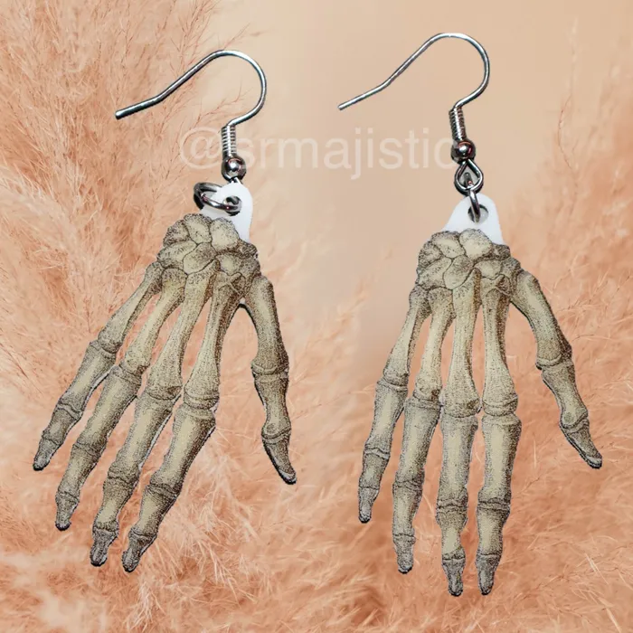 Sam Makes Things Earrings Spooky Skeleton Hand 2D Handmade Earrings